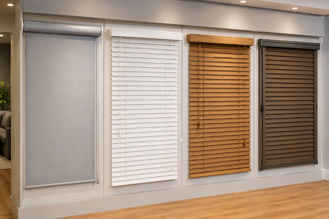 Muestrario de persianas de aluminio, PVC, madera y alicantina